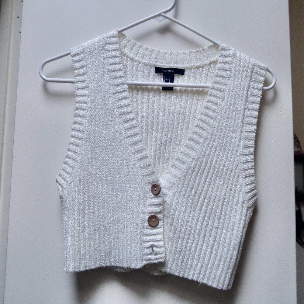 Forever 21 light cream, button up cropped sweater vest, size S, never worn